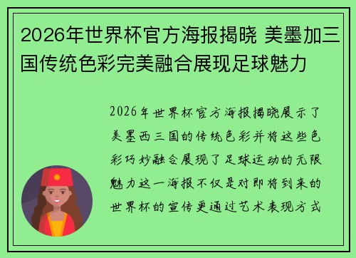 2026年世界杯官方海报揭晓 美墨加三国传统色彩完美融合展现足球魅力